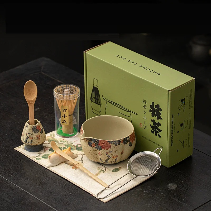 Matcha Bowl Chawan - 8PCS Japanese Flint red Matcha Making