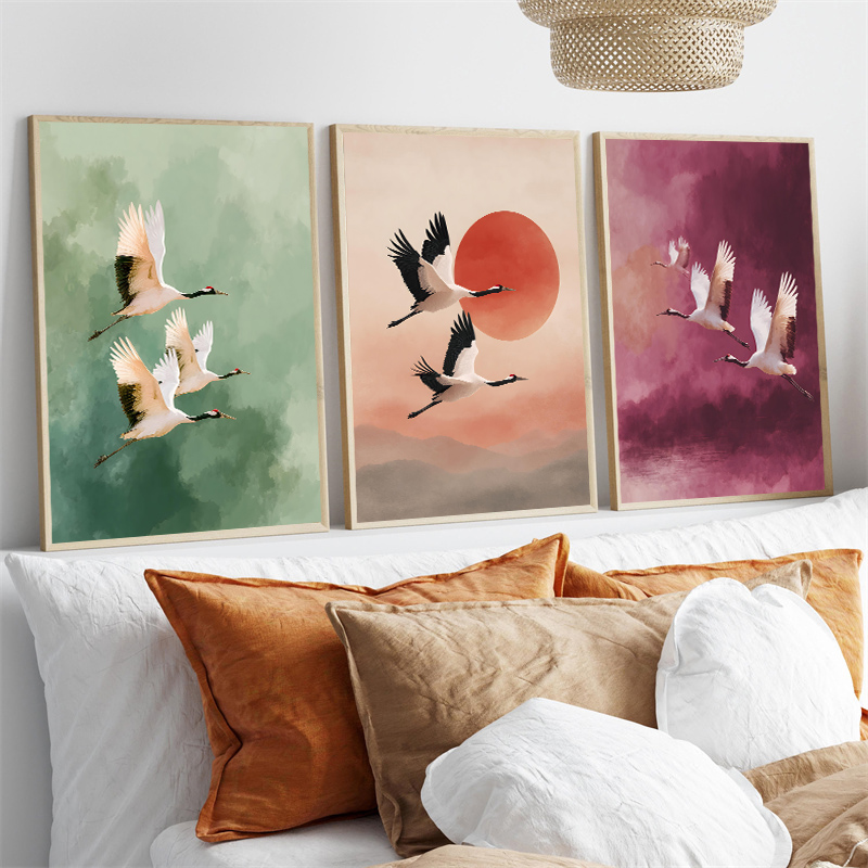 Vintage Crane Flying Birds Flo - Japanese Lifestyle Home recension och pris