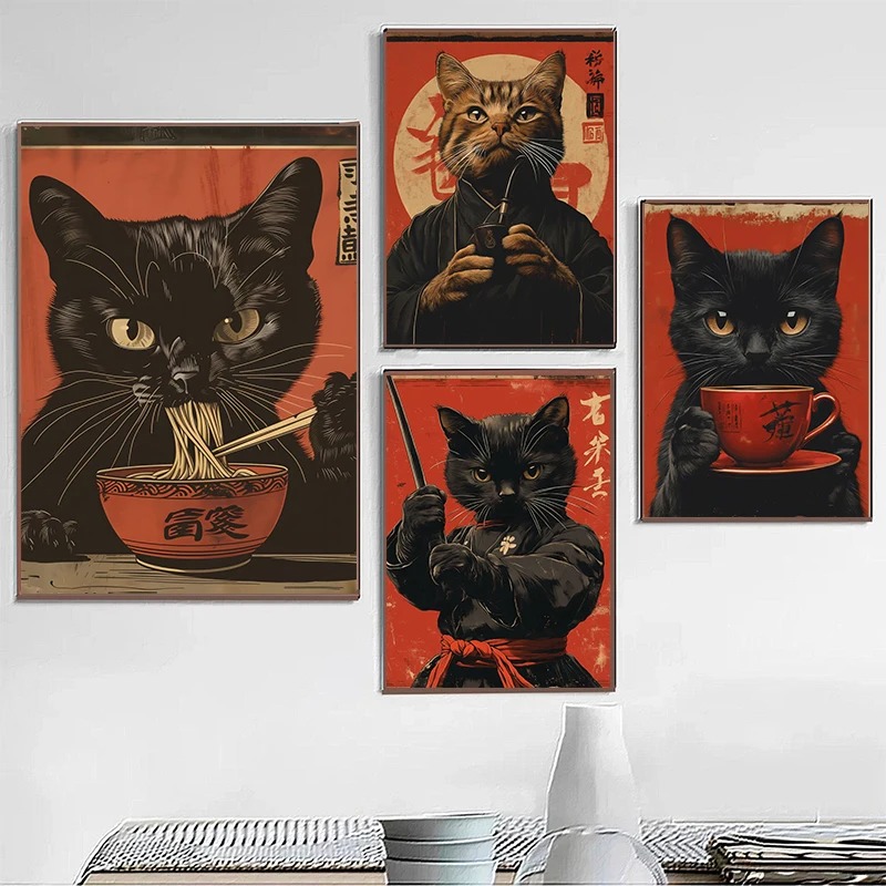 Japanese Edo Style Black Cat E - Japanese Lifestyle Home recension och pris